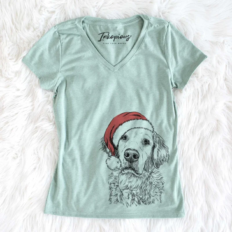Santa Loganator the Golden Retriever - Women's V-neck Shirt-- Modern Contemporary Chic Santa Loganator the Golden Retriever - Women's V-neck Shirt-- Modern Contemporary Chic