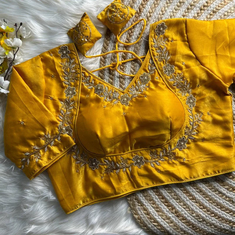 Women's Mustard Colour Soft Silk Readymade Blouse Elegant Office Blouse