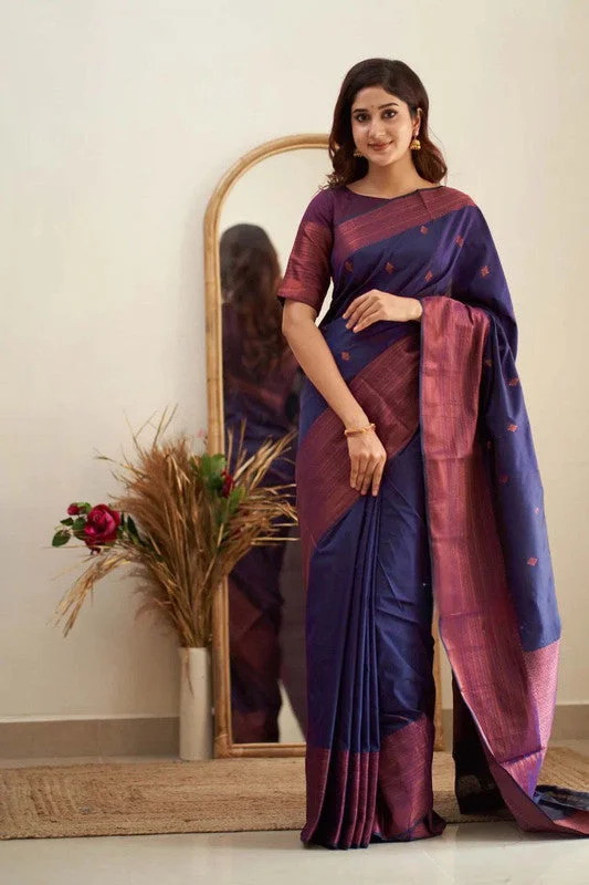 Women Banarasi Silk Woven Saree With Blouse Piece Satin Bow Blouse