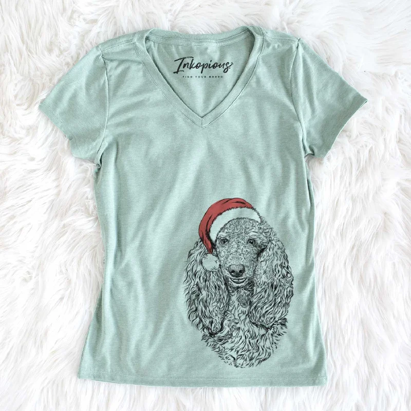 Santa Kenna the Standard Poodle - Women's V-neck Shirt-- Hooded Caped Shawl Collar