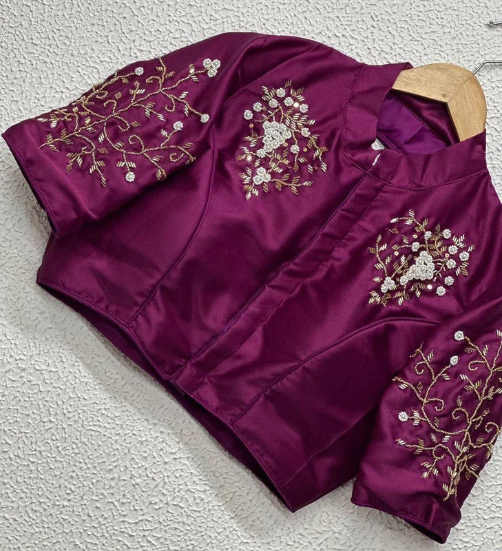 Women's Wine Colour Pure Silk Readymade Blouse Chic Square Blouse
