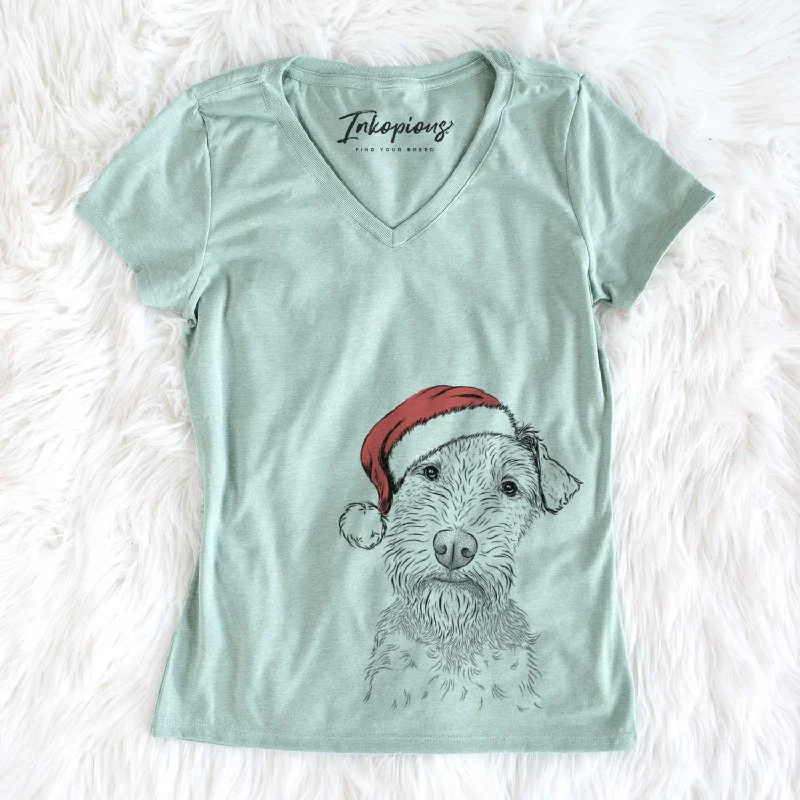 Santa Kiara the Welsh Terrier - Women's V-neck Shirt-- Polka Dot Checkered Tartan