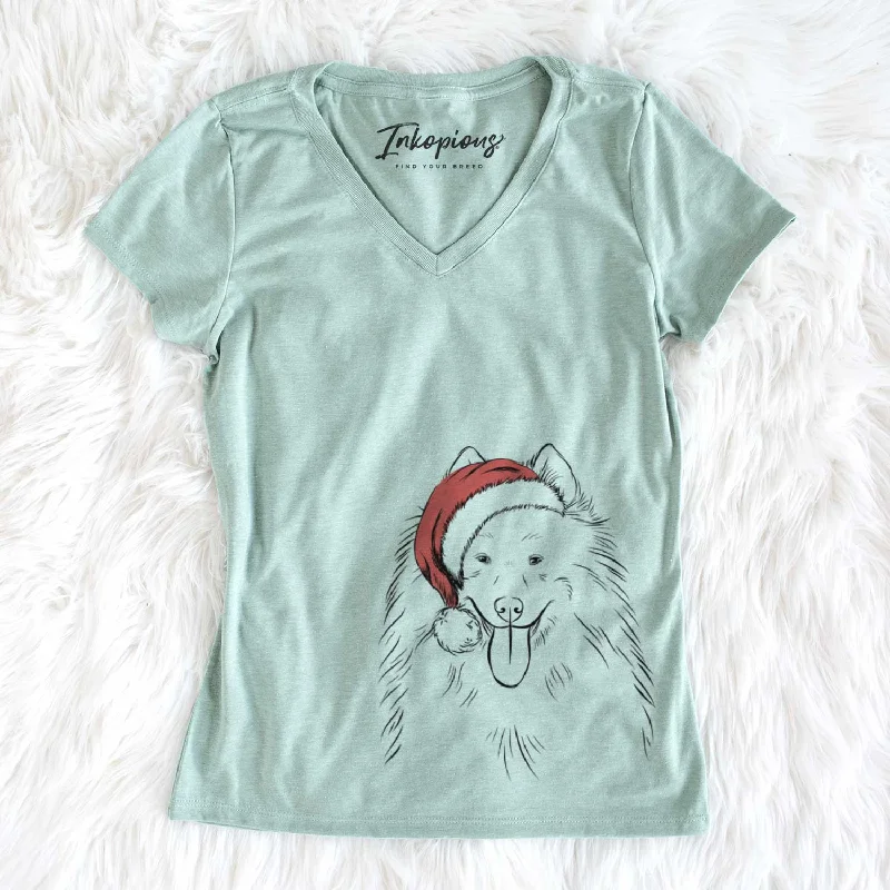 Santa Nova the Samoyed - Women's V-neck Shirt-- Chenille Fabric Brocade Fabric Lace Fabric Santa Nova the Samoyed - Women's V-neck Shirt-- Chenille Fabric Brocade Fabric Lace Fabric