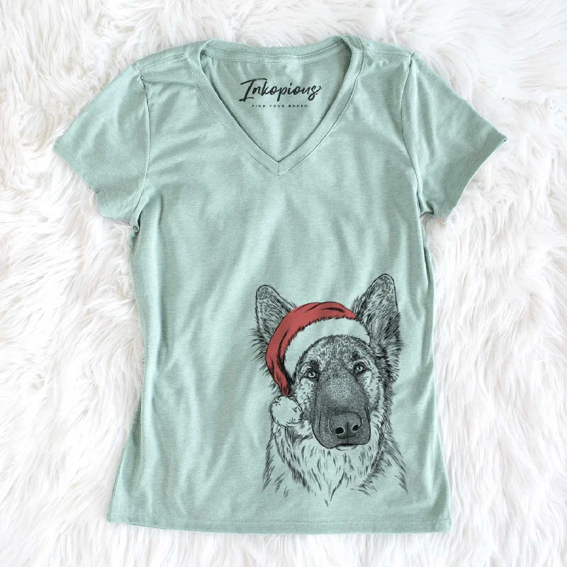 Santa Geddy the Shiloh Shepherd - Women's V-neck Shirt-- Fitted T-Shirt Seamless Stretchy
