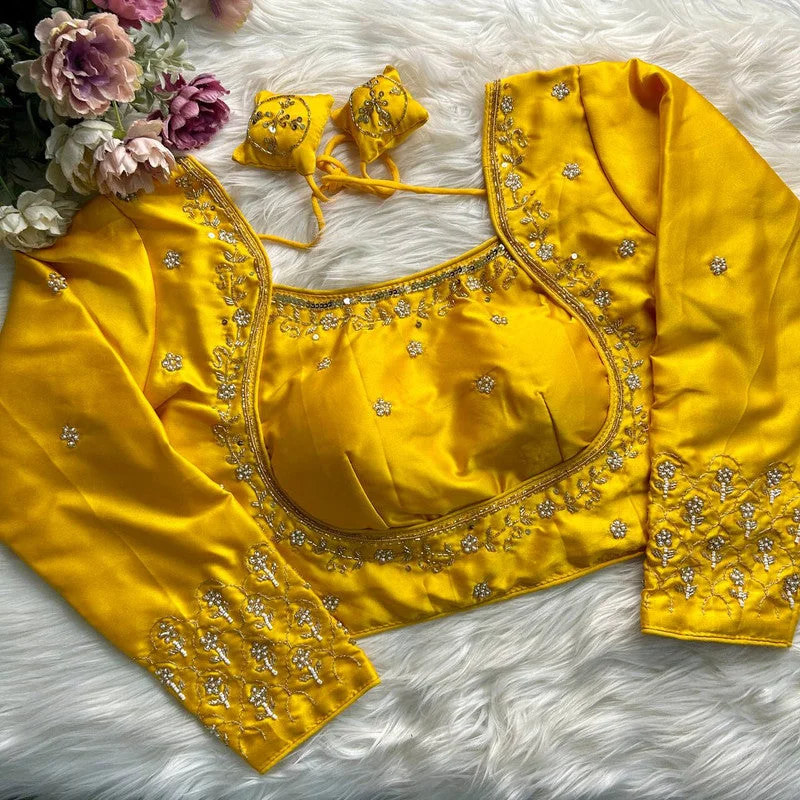 Women's Yellow Colour Soft Silk Readymade Blouse Slim Fit Blouse