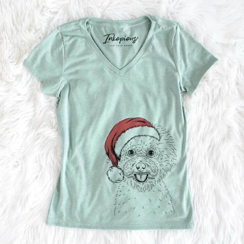 Santa Ross the Bichon Frise - Women's V-neck Shirt-- Mesh Blend Leather Blend Suede Blend Santa Ross the Bichon Frise - Women's V-neck Shirt-- Mesh Blend Leather Blend Suede Blend