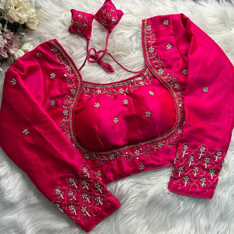 Women's Pink Colour Soft Silk Readymade Blouse Vintage Polka Blouse