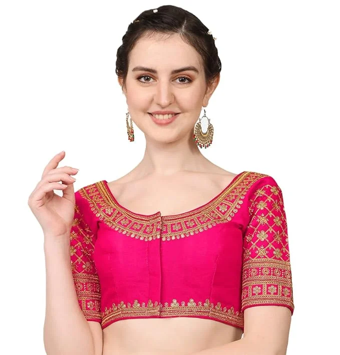 Women's Pink Silk Readymade Blouse Chic Off-Shoulder Blouse