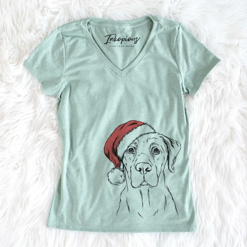 Santa Rowdy the Labrador Retriever - Women's V-neck Shirt-- Satin Blend Silk Blend Wool Blend Santa Rowdy the Labrador Retriever - Women's V-neck Shirt-- Satin Blend Silk Blend Wool Blend