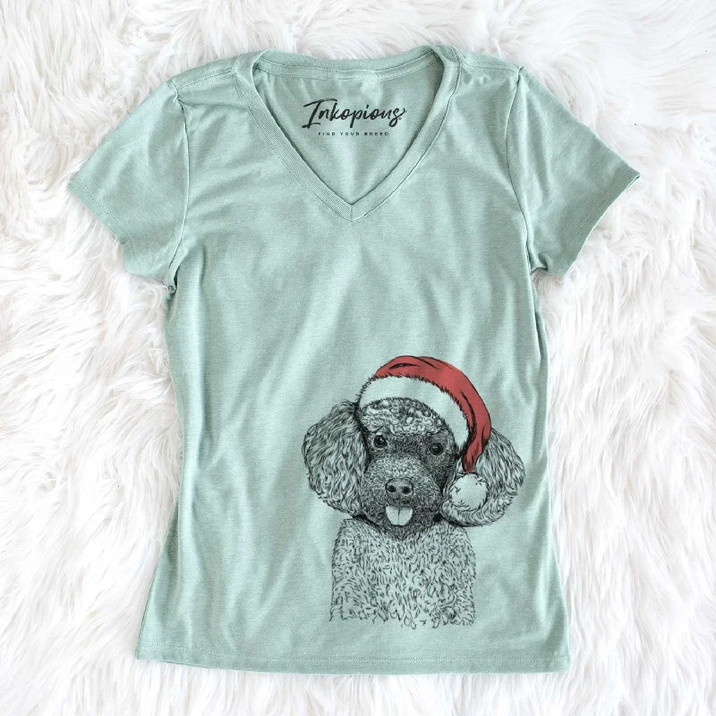 Santa George the Toy Poodle - Women's V-neck Shirt-- Elasticated Padded Insulated
