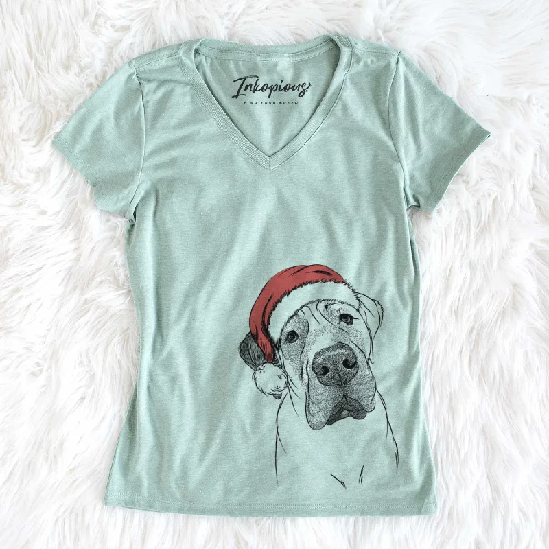 Santa Nutterbutter the English Mastiff - Women's V-neck Shirt-- Rayon Fabric Velvet Fabric Corduroy Fabric Santa Nutterbutter the English Mastiff - Women's V-neck Shirt-- Rayon Fabric Velvet Fabric Corduroy Fabric
