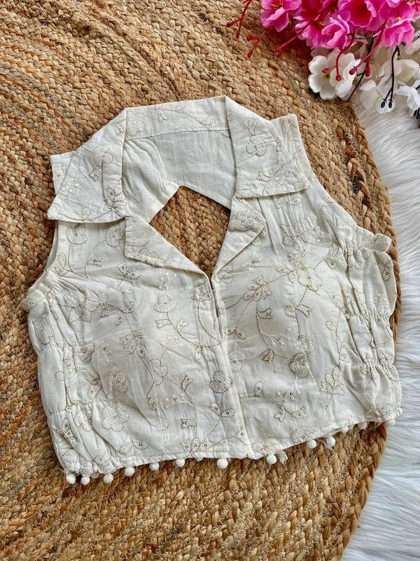 Women's White Colour Khadi Cotton Readymade Blouse Casual Button Blouse