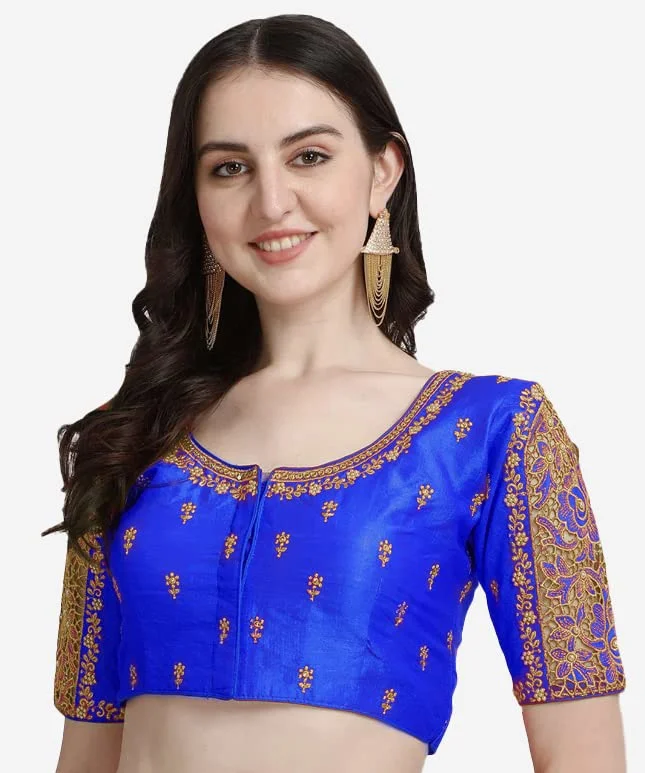 Women's Royal Blue Phantom Silk Readymade Blouse Delicate Bow Blouse