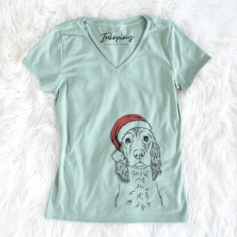 Santa Logan the Cocker Spaniel - Women's V-neck Shirt-- Hooded Caped Shawl Collar