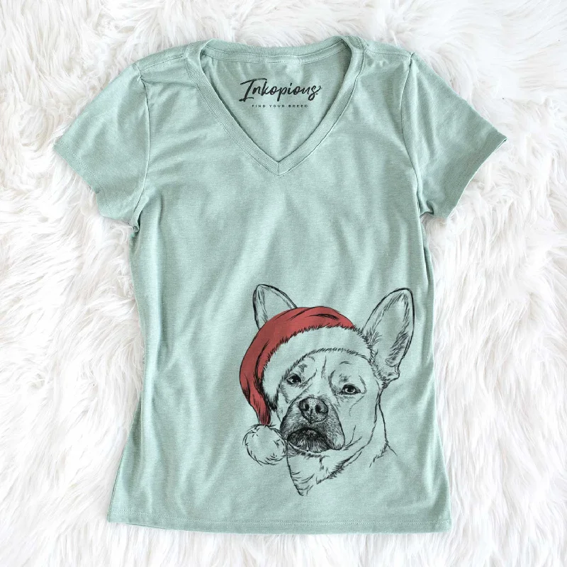 Santa Frankie the Mixed Breed - Women's V-neck Shirt-- Solid Color Striped Floral