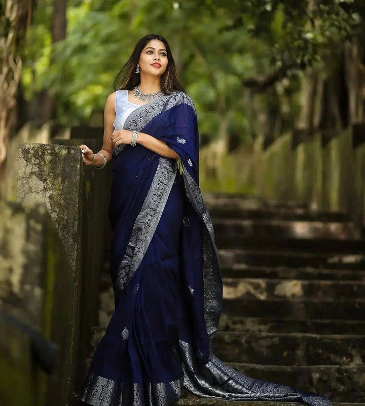 Women Banarasi Silk Woven Saree With Blouse Piece Sheer Mesh Blouse