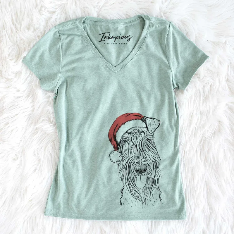 Santa Kricket the Kerry Blue Terrier - Women's V-neck Shirt-- Fleece Fabric Down Fabric Feather Fabric Santa Kricket the Kerry Blue Terrier - Women's V-neck Shirt-- Fleece Fabric Down Fabric Feather Fabric