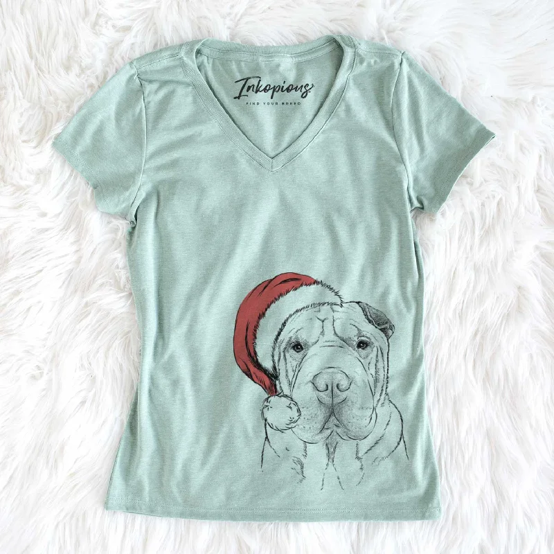 Santa Moomers the Shar Pei - Women's V-neck Shirt-- Oversized T-Shirt Spandex breathable Santa Moomers the Shar Pei - Women's V-neck Shirt-- Oversized T-Shirt Spandex breathable