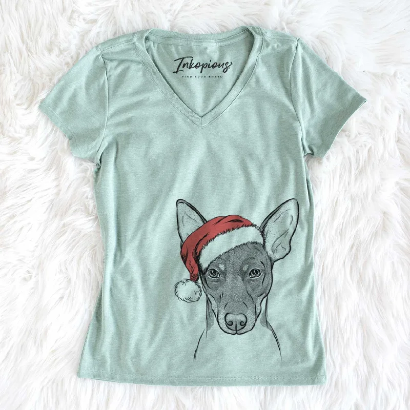 Santa Knox the Rat Terrier - Women's V-neck Shirt-- Satin Blend Silk Blend Wool Blend
