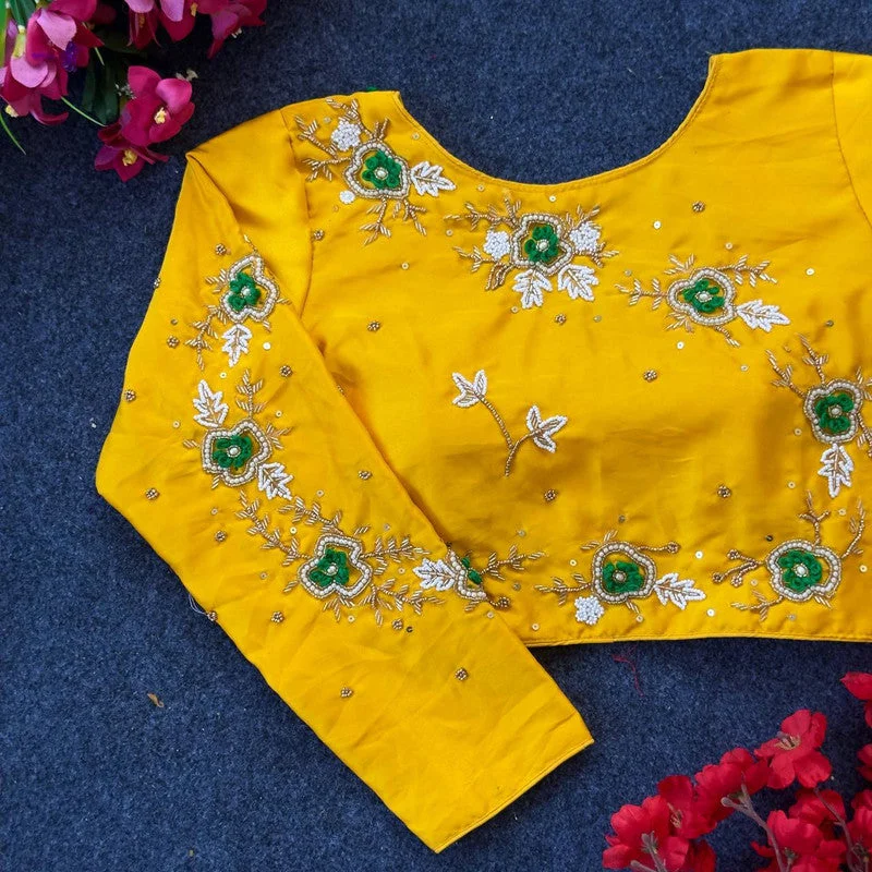 Women's Yellow Colour Silk Readymade Blouse Embellished Collar Blouse
