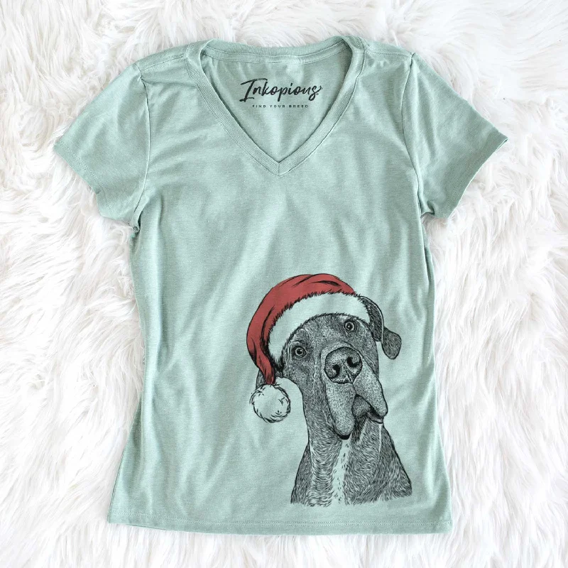 Santa River the Great Dane - Women's V-neck Shirt-- Welt Pockets Slit Pockets