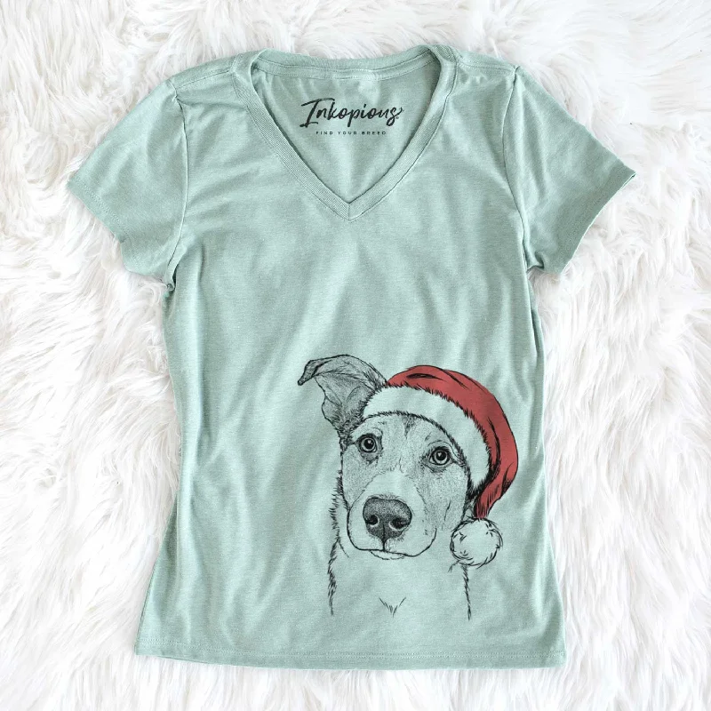 Santa Leia the Mixed Breed - Women's V-neck Shirt-- Hooded Caped Shawl Collar