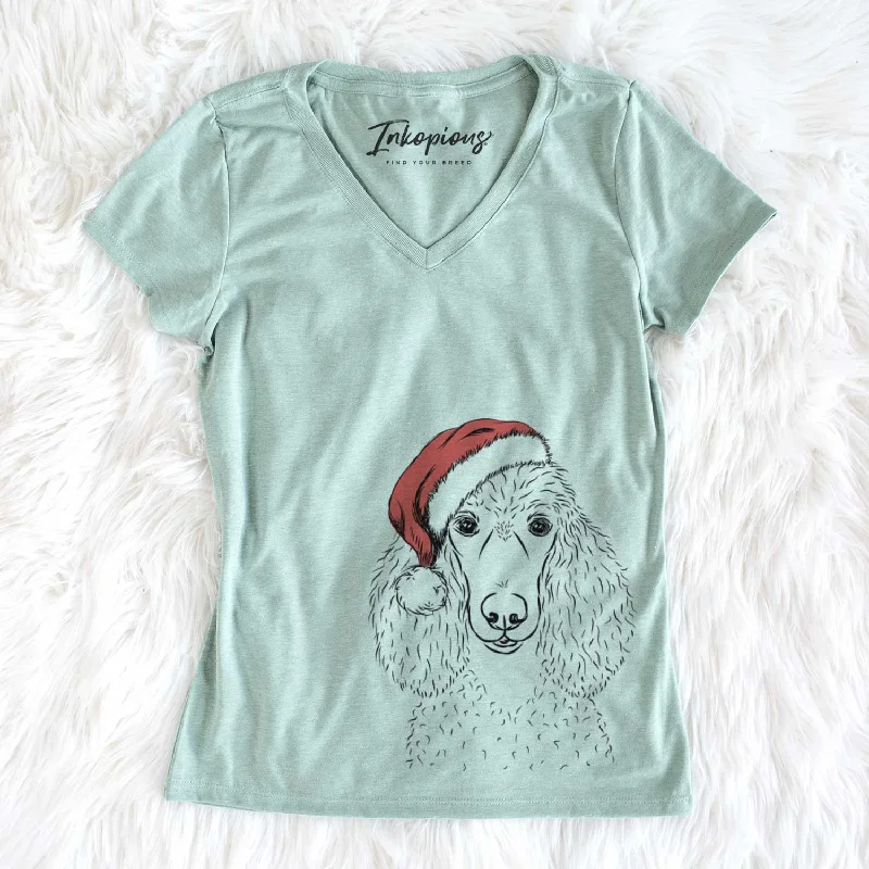 Santa Giovanni the Poodle - Women's V-neck Shirt-- Print Jacquard Patchwork