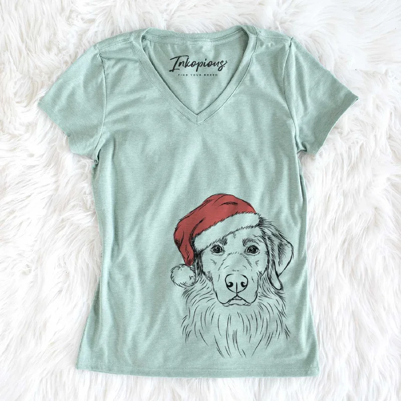 Santa Marley the Golden Retriever - Women's V-neck Shirt-- Welt Pockets Slit Pockets Flap Pockets Santa Marley the Golden Retriever - Women's V-neck Shirt-- Welt Pockets Slit Pockets Flap Pockets