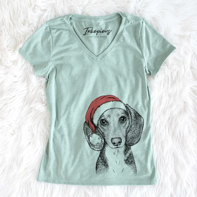 Santa Mayor Andy the Beagle - Women's V-neck Shirt-- Iron Safe Non-Iron Wrinkle Free