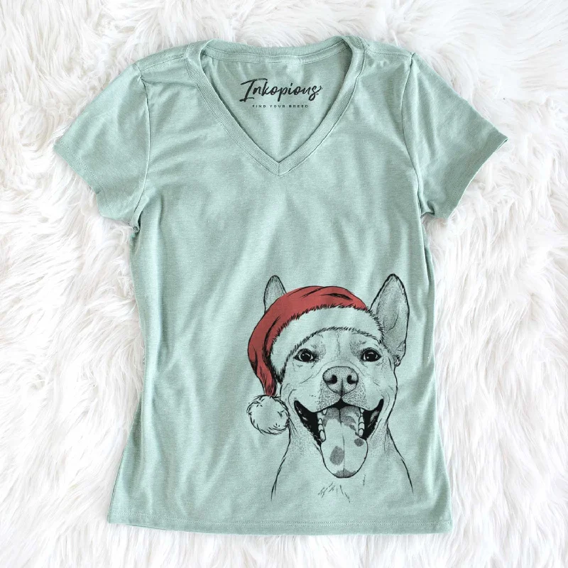 Santa Khaleesi the Carolina Dog - Women's V-neck Shirt-- Print Jacquard Patchwork