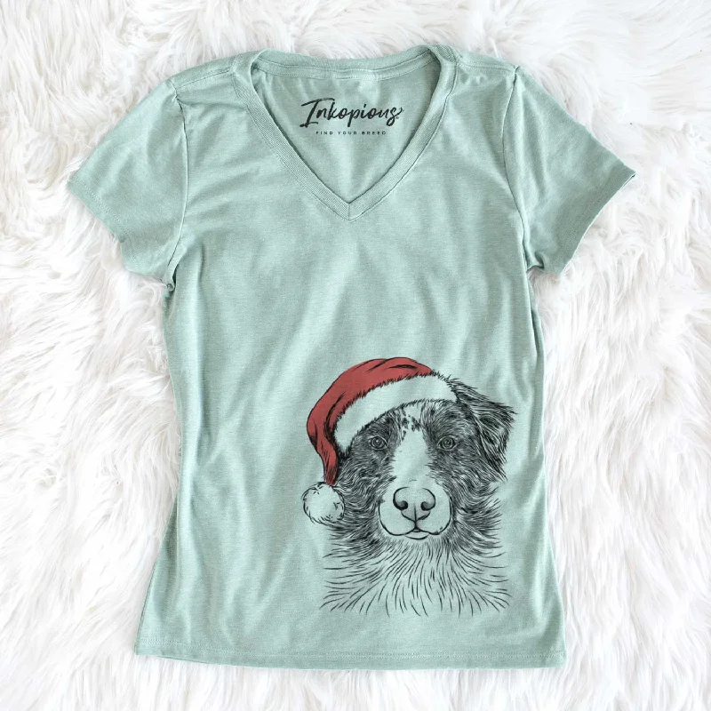 Santa Gram the Australian Shepherd - Women's V-neck Shirt-- Spandex Blend Rayon Blend Denim Blend