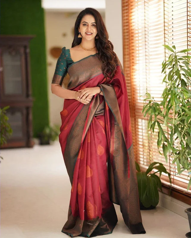 Women Banarasi Silk Woven Saree With Blouse Piece Sleeveless Chiffon Blouse