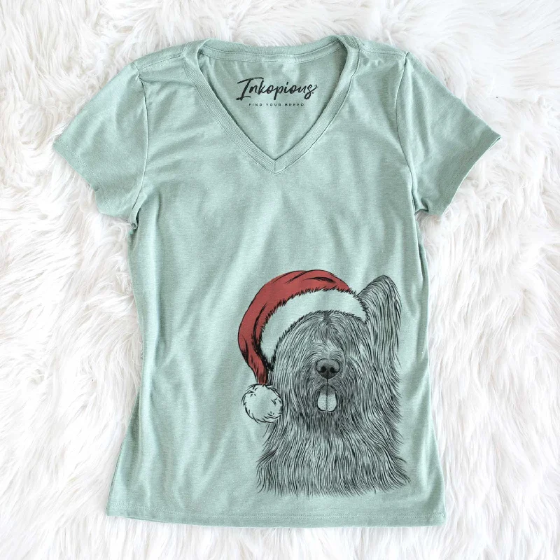 Santa Shay the Briard - Women's V-neck Shirt-- Machine Wash Dry Clean Hand Wash