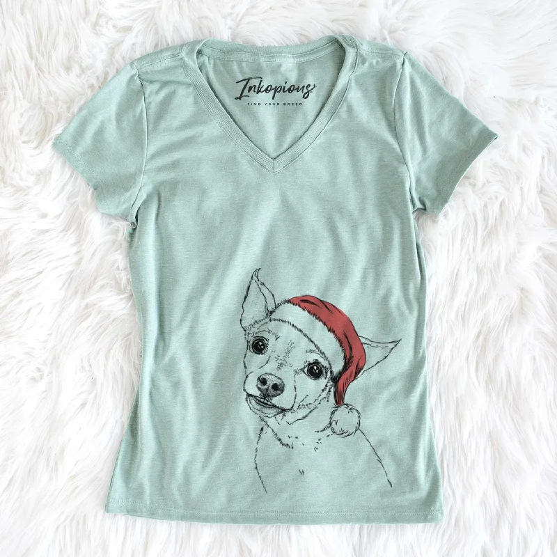 Santa Lola the Chiweenie - Women's V-neck Shirt-- Boxy Fit Fitted Loose