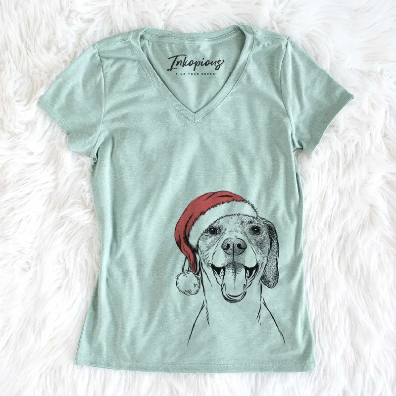 Santa Obi the Beagle Mix - Women's V-neck Shirt-- Satin Fabric Silk Fabric Chiffon Fabric Santa Obi the Beagle Mix - Women's V-neck Shirt-- Satin Fabric Silk Fabric Chiffon Fabric