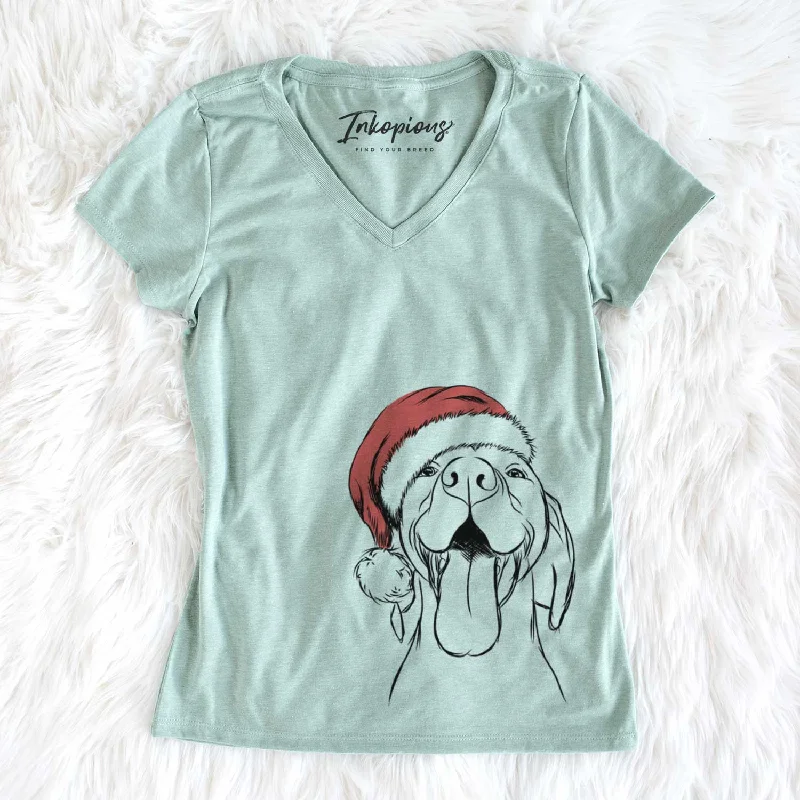Santa Rhys the Vizsla - Women's V-neck Shirt-- Collared T-Shirt Boat Neck A-Line