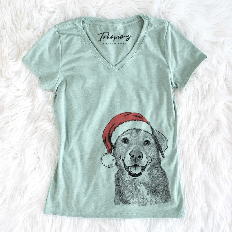 Santa Oliver the Mixed Breed - Women's V-neck Shirt-- Welt Pockets Slit Pockets Flap Pockets Santa Oliver the Mixed Breed - Women's V-neck Shirt-- Welt Pockets Slit Pockets Flap Pockets