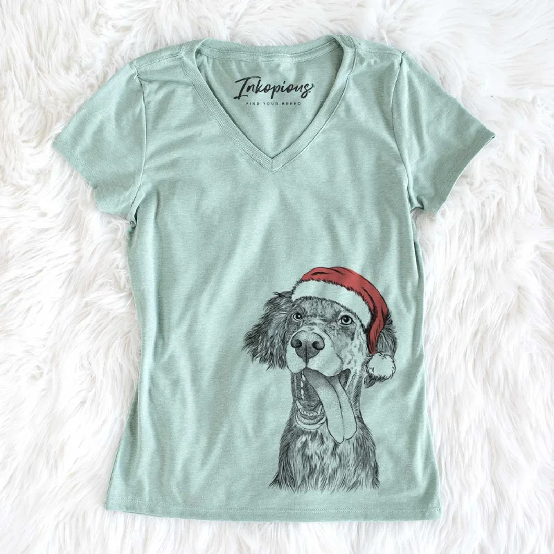 Santa Renly the English Setter - Women's V-neck Shirt-- Casual Formal Business