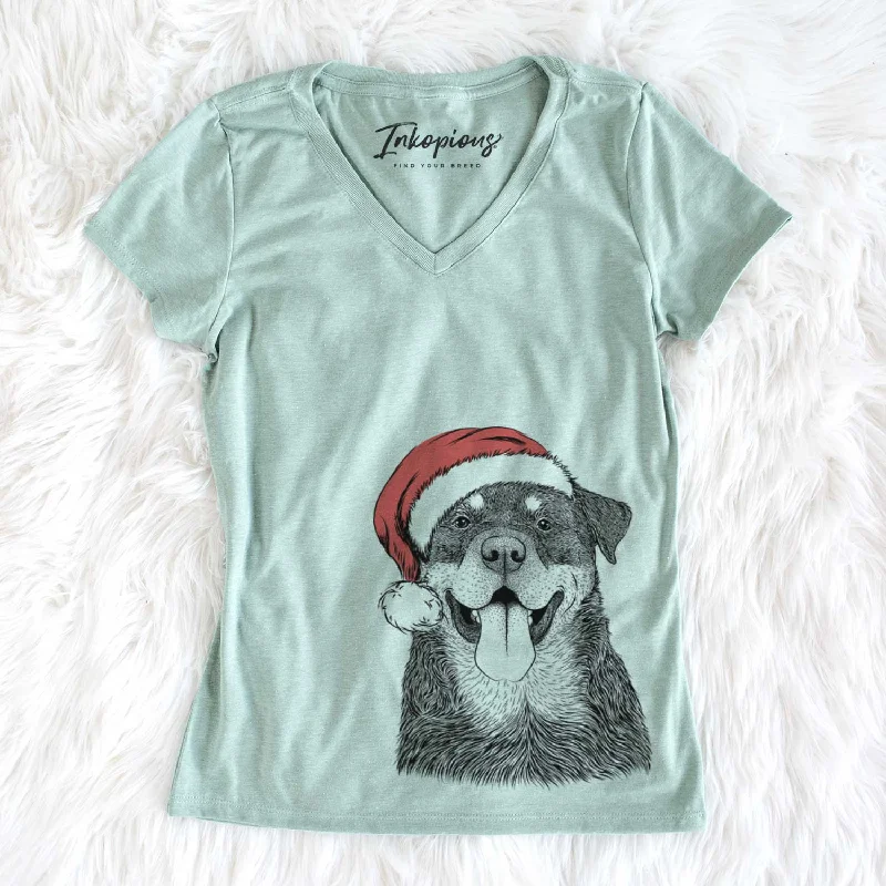 Santa Romeo the Rottweiler - Women's V-neck Shirt-- Collared Crew Neck Turtle Neck