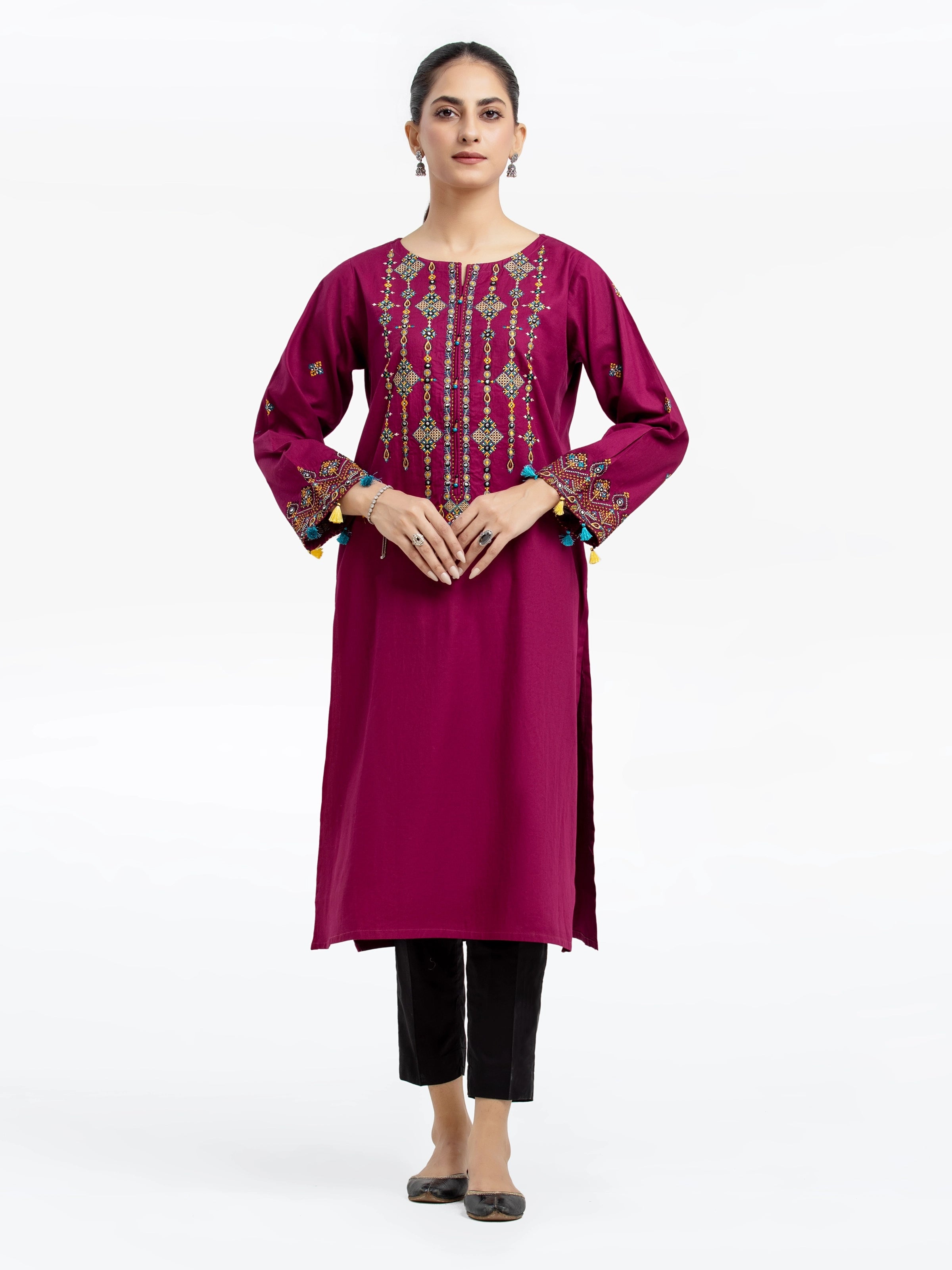 Pret 1Pc Embroidered Cotton Shirt - EWTKE22-68668S-- Chenille Brocade Lace