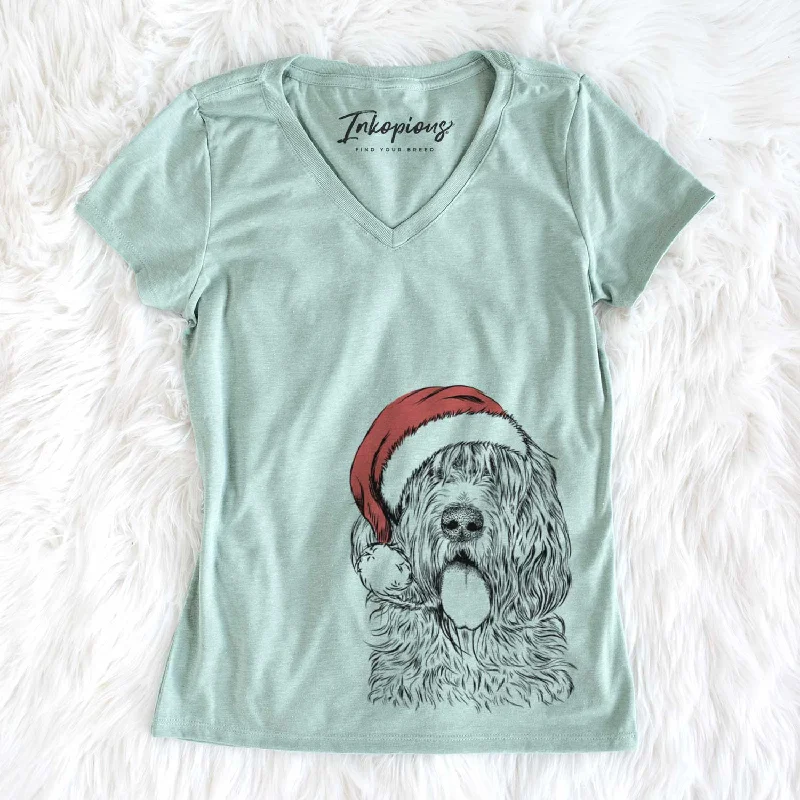 Santa Lou the Otterhound - Women's V-neck Shirt-- Collared T-Shirt Boat Neck A-Line