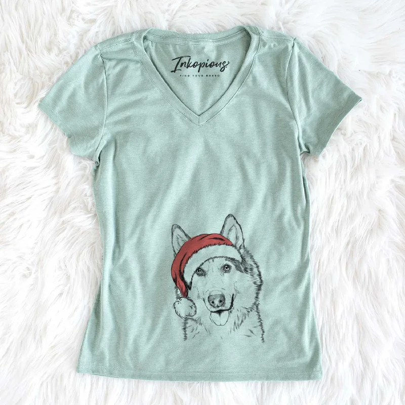 Santa Roshi the Mixed Breed - Women's V-neck Shirt-- Polka Dot Checkered Tartan