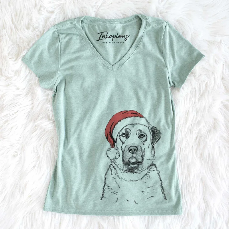 Santa Loca the Anatolian Shepherd - Women's V-neck Shirt-- Fleece Nylon Spandex