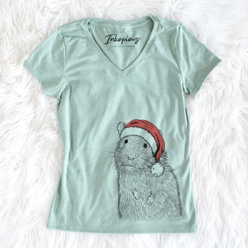 Santa Rizzo the Rat - Women's V-neck Shirt-- Front Pockets Side Pockets Patch Pockets Santa Rizzo the Rat - Women's V-neck Shirt-- Front Pockets Side Pockets Patch Pockets