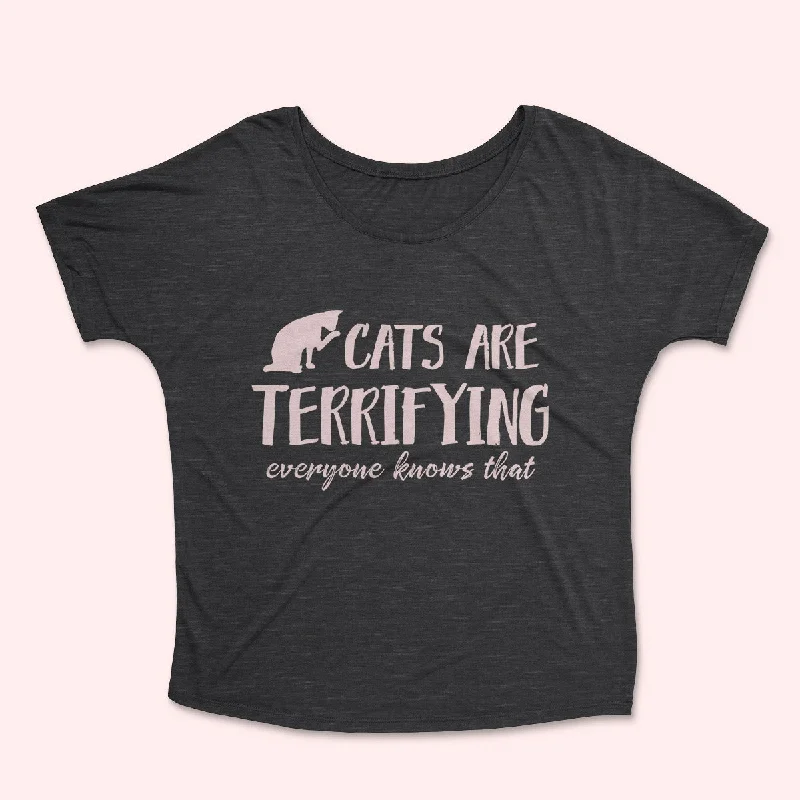 CATS ARE TERRIFYING Women's Slouchy Shirt-- Ribbed Striped Patterned
