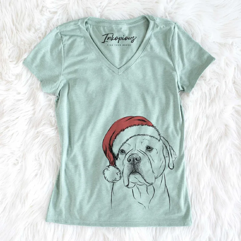 Santa Nora the American Bulldog Mix - Women's V-neck Shirt-- Jersey Fabric Tulle Fabric Batik Fabric Santa Nora the American Bulldog Mix - Women's V-neck Shirt-- Jersey Fabric Tulle Fabric Batik Fabric