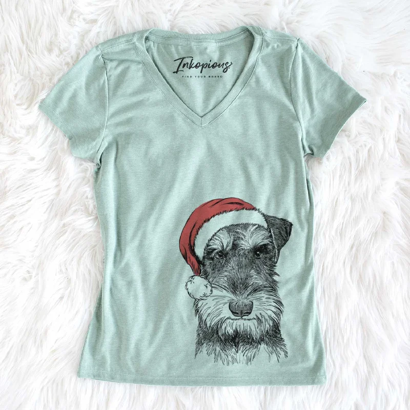 Santa Murphy the Mini Schnauzer - Women's V-neck Shirt-- Collared Crew Neck Turtle Neck Santa Murphy the Mini Schnauzer - Women's V-neck Shirt-- Collared Crew Neck Turtle Neck