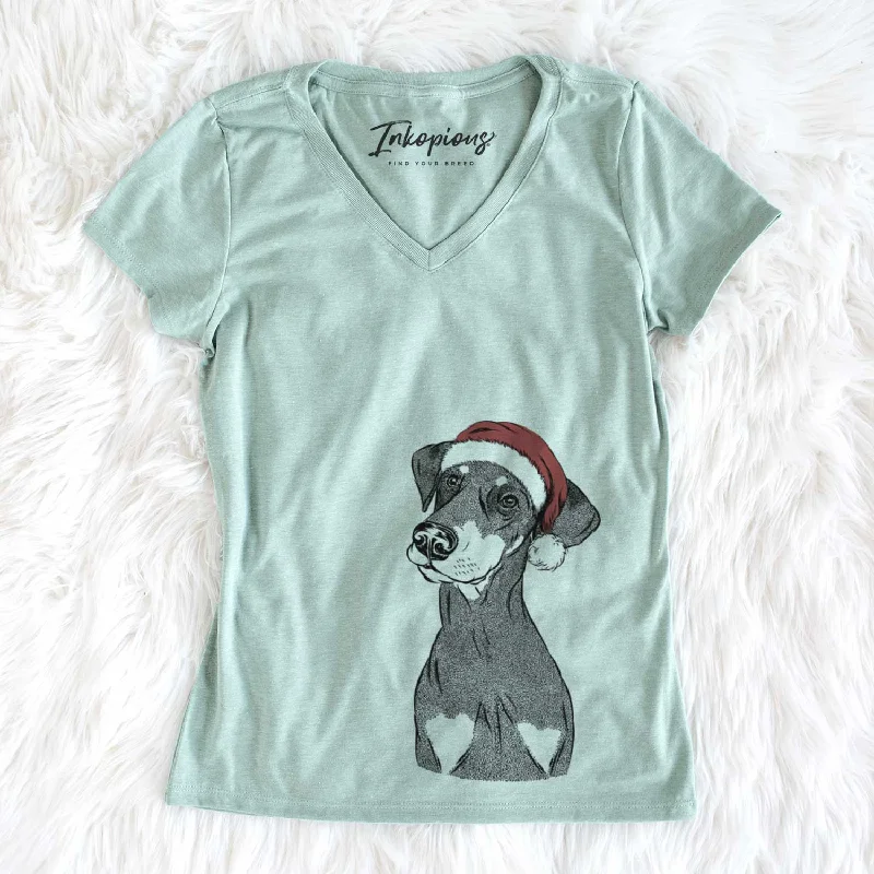 Santa Iroh the Doberman Pinscher - Women's V-neck Shirt-- Chenille Brocade Lace
