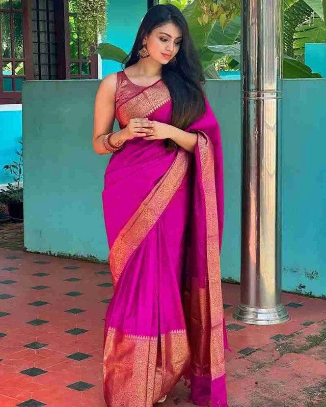 Women Banarasi Silk Woven Saree With Blouse Piece Soft Satin Blouse