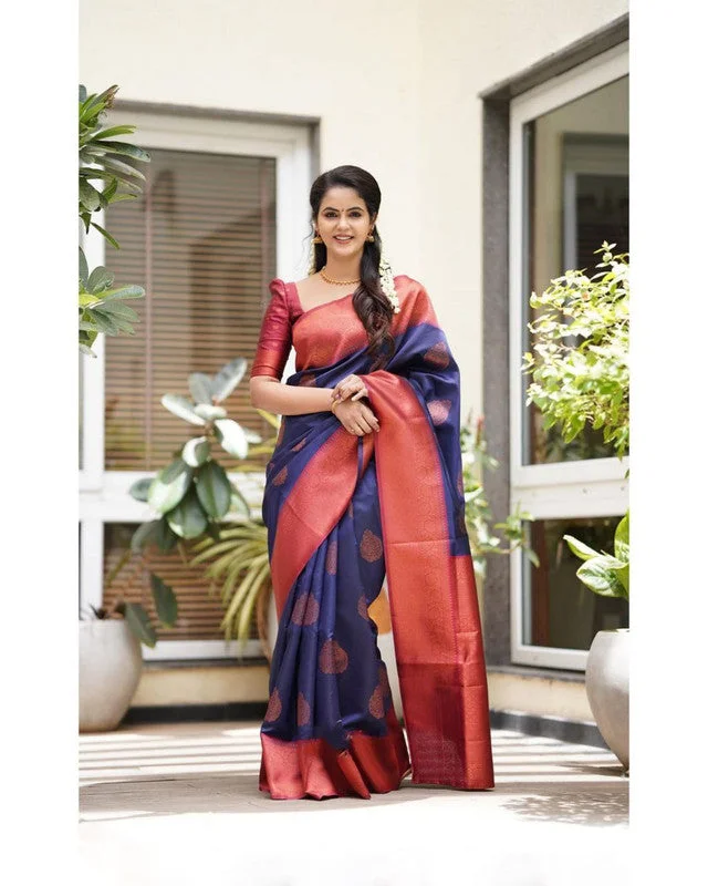 Women Banarasi Silk Woven Saree With Blouse Piece Versatile Layering Blouse
